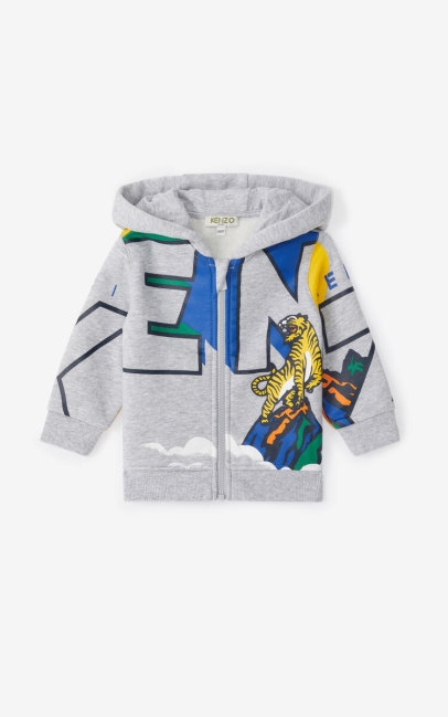 Kenzo Kids Ventura' Hooded Zip-up Sweatshirt. Pearl Grey